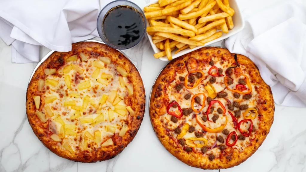 Two pizzas and fries deal